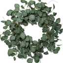 Eucalyptus Leaves Wreath Metal Polyester Green Wreath 19 Inches for The Front Door Décor, 1 Pack