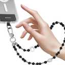 MAGEASY Beaded Phone Charm for Women - Cell Phone Wrist Strap with Teather Tab, Designed for iPhone & Android Phones, Keychain, Camera - Onyx Bloom