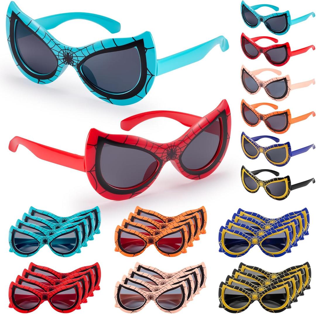 Kids Spider Sunglasses Bulk 24 Pack, Party Favors for Kids Age 3-8, UV400 Protection Sunglasses for Boys Girls, Goodie Bags Stuffers for Birthday/Classroom/Pool Party Supplies, Gifts for Students