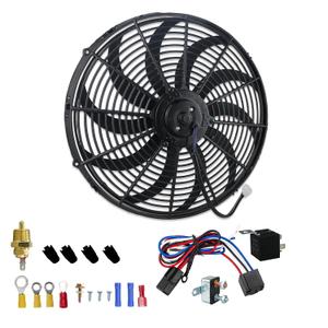 16 inch Electric Radiator Cooling Fan 12V with 1000 CFM Thermostat Wiring Switch Relay Kit Black