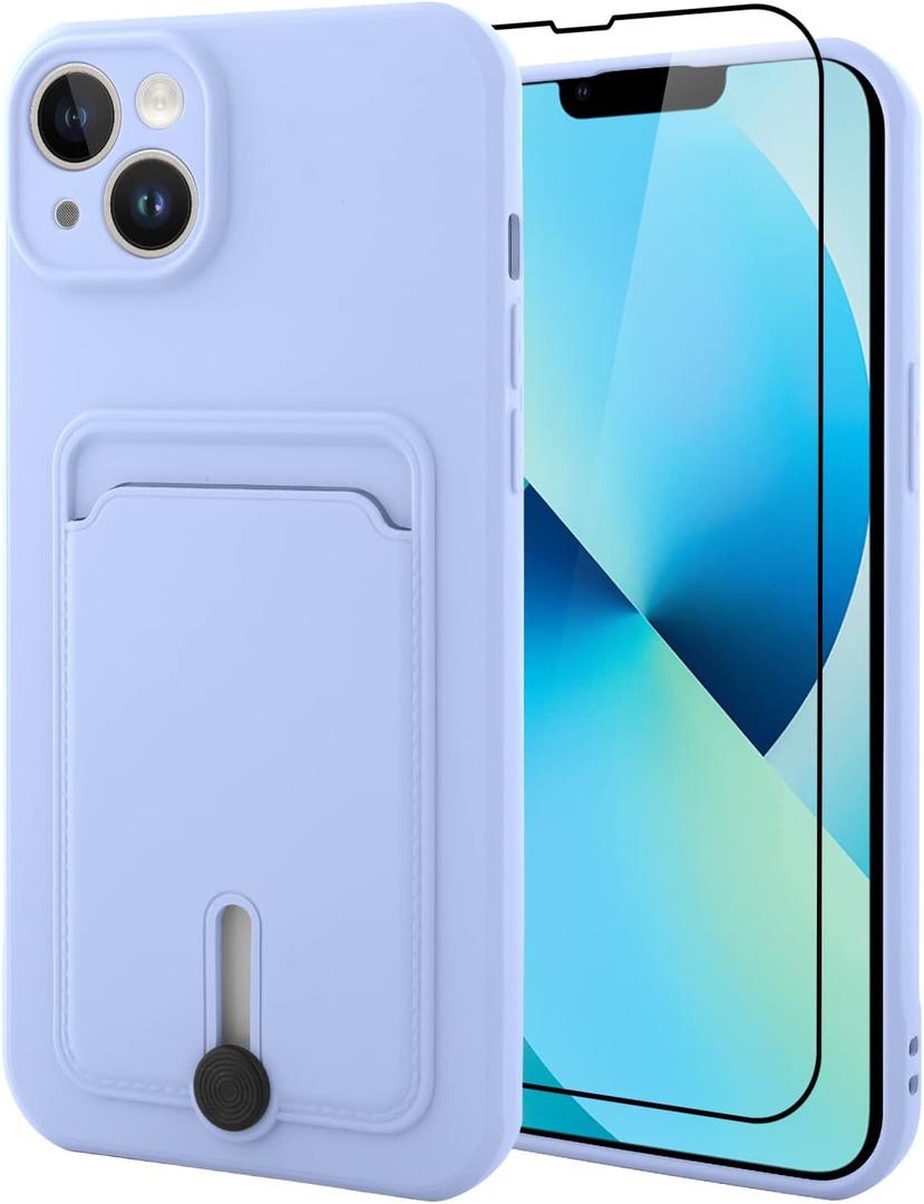 MZELQ TPU Wallet Compatible with iPhone 13 Case, Card Holder Camera Protection Cover + Screen Protector, Push-able Slot for Girls Women -Purple MZELQ TPU Wallet Compatible with iPhone 13 Case, Card Holder Camera Protection Cover + Screen Protector, Push-able Slot for Girls Women -Purple