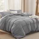 Bedsure Grid Boho Duvet Cover Queen, Textured Bedding, 3-Piece, Grey