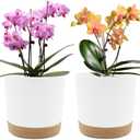 QCQHDU 8-inch Plant Pot, 2 Pack Planters for Indoor Plants with Drainage Holes & Saucer, Outdoor Flower Pots Home Garden Modern Decor (White)