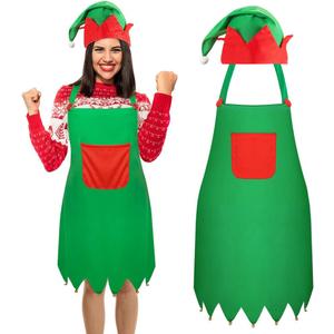 LOVEINUSA Christmas Elf Apron and Hat Set, Santa Aprons Hats Cosplay for Christmas Party Costume Supplies