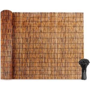 Natural Reed Fencing Rolls: Privacy Bamboo Fence 3 ft High Roll Reed Screen, Decorative Bamboo Fencing for Outdoor Balcony Patio Garden Backyard,with Cable Zip Ties (Coffee, 3.3x8.2ft)