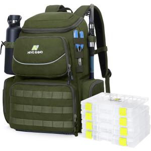 N NEVO RHINO Fishing Tackle Backpack with Rod Holders, 40L Large Fishing Bag with Waterproof Rain Cover, Outdoor Tackle Bag