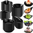 Tessco 100 Pcs Mini Dessert Plates Set, Disposable Appetizer Plates Assorted Shape Mini Plastic Spoons for Wedding Party Birthday (Black)