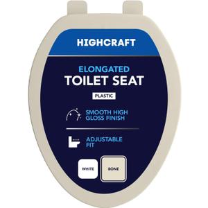 Highcraft B1TSPE Elongated Plastic Toilet Seat with Adjustable Hinge, Bone