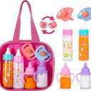 fash n kolor, My Sweet Baby Disappearing Doll Feeding Set, Baby Care 6 Piece Doll Feeding Set - for Toy Stroller | 2 Milk & Juice Bottles with 2 Toy Pacifier for Baby Dolls