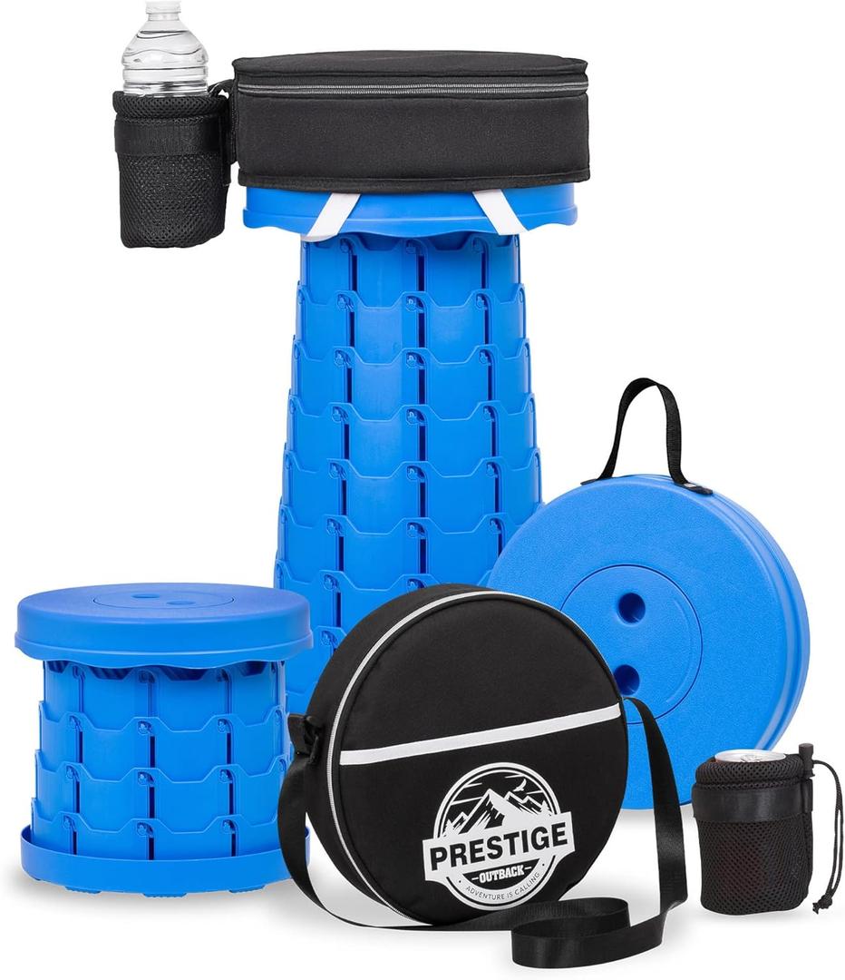 Collapsible Stool With 3-in-1 Cushioned Carry Case, 400lbs Max Weight, Lightweight Portable Retractable Foldable Telescoping Camping Stool for Adults Outdoor Fishing Hiking Travel BBQ (Blue)