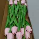 Pink Faux Tulips Real Touch (20 Pcs) - 13.5 Inch Premium PU Artificial Flowers for Mother's Day, Spring & Easter Home Decor, Wedding Bouquet