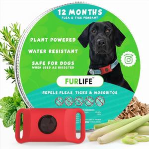 FurLife Red Dog Tag, Flea and Tick Prevention for Dogs - Waterproof Pendant for Collar, Safe for All Breeds