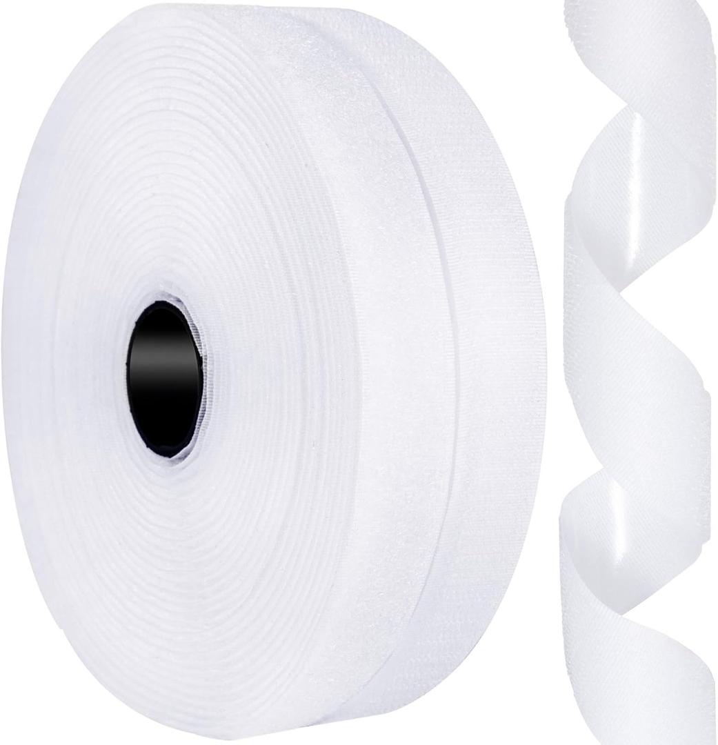 3/4 Inch x 26 Feet Hook and Loop Tape Sticky Back Fastener Roll, Nylon Self Adhesive Heavy Duty Strips Fastener for Home Office School Car and Crafting Organization (White)