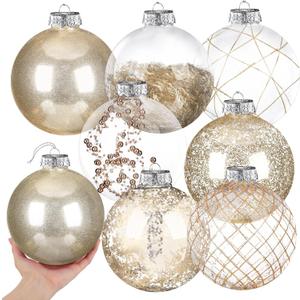 Wettarn Set of 8 Transparent Large Christmas Ball Ornaments 6 Inch Glitter Hanging Plastic Balls Christmas Tree Decorations for Lawn Yard Party with Exquisite Filling Decoration(Champagne Gold)