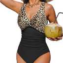 NWT Swimsuits For All Leopard & Black One Piece Full Coverage Swimsuit Women 10