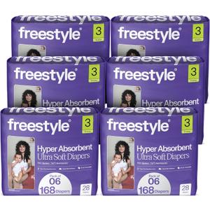 Freestyle BambooTek Diapers  (Size 3) Hyper Absorbent & Non-Toxic  Disposable Diapers for Sensitive Skin  Ultra Soft Diapers (16-28 lbs)  168 Count