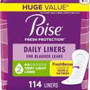 Poise Daily Liners, Incontinence Panty Liners for Bladder Leaks, 2 Drop Very Light Absorbency, Long Length, 176 Count of Pantiliners (4 Packs of 44), 