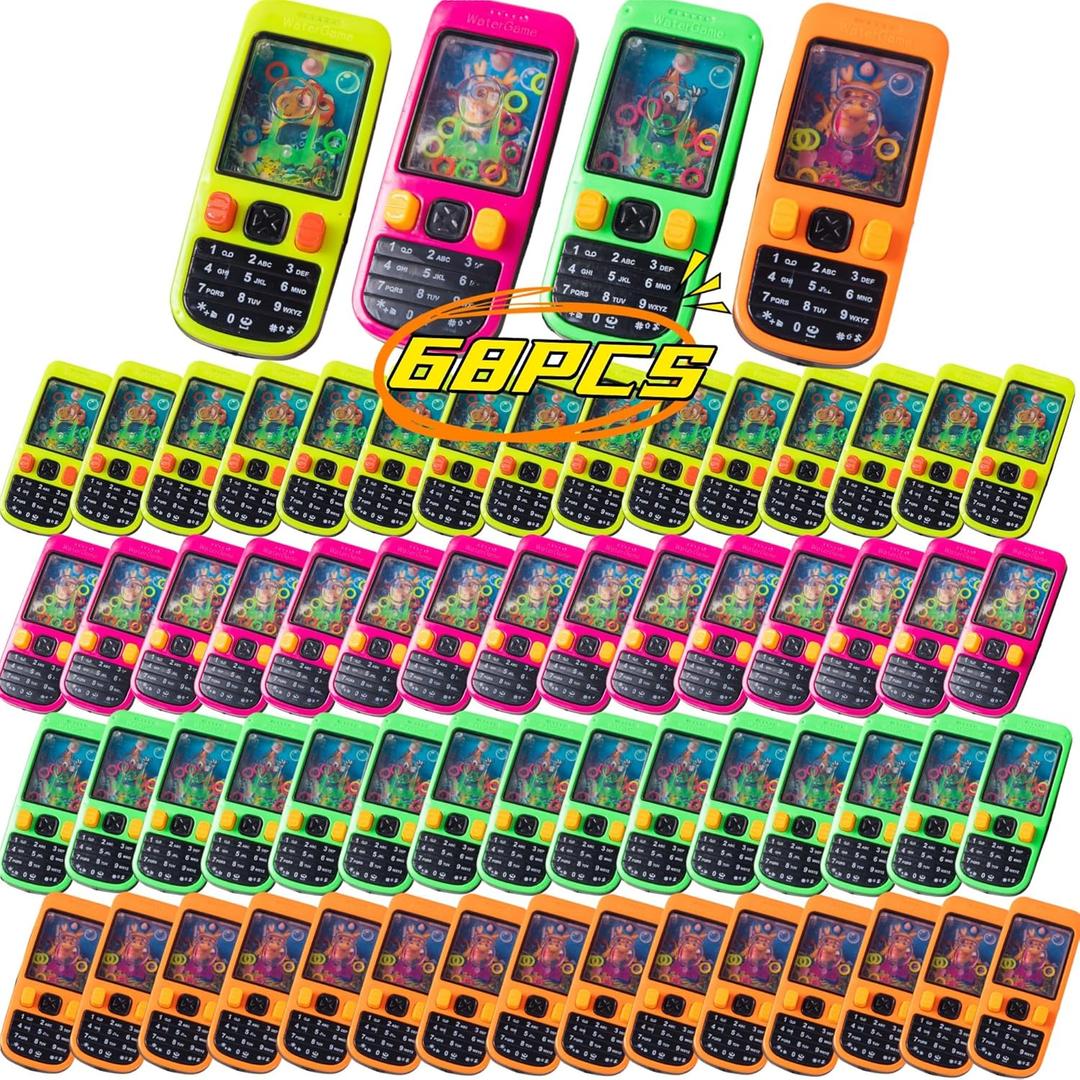 68 Pcs Handheld Water Ring Games-Prize Treasure Box Toys,Birthday Return Gifts Party Favors,Christmas Stocking Goodie Bag Stuffers,Pinata Stuffers for Kids Classroom Students Bulk