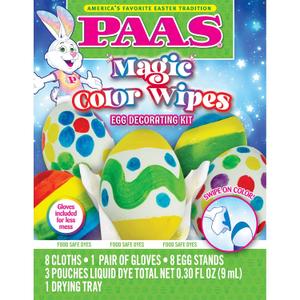 PAAS Magic Color Wipes Egg Decorating Kit  Fun and Easy Decorating with Color Wipes, Dye Pads, and 8 Egg Stands for Vibrant Designs