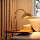 NUSRAN Woven Rattan Table Lamp, Boho Plug in Handmade Rattan Shade & Anti-Rust Iron Base Desk Lamp, Plug & Play Vintage Dark Brown Bedside Lamp for Living Room, Office, Bedroom 【Bulb Included】