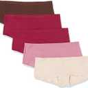 Amazon Essentials Women's Cotton Boyshort Underwear , Pack of 5 (Medium, Blush/Brown/Burgundy/Pink)