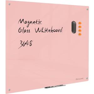 Magnetic Glass Dry Erase Board - White Board 48 x 36 Inch Wall Mounted Glass Whiteboard, Large Frameless Glass White Board for Wall Office, Home & School, Pink
