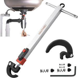 HAUTMEC 11-18inch Telescoping Basin Wrench, Sink Faucet Wrench for Tight Spaces with Replaceable Jaws Capacity 1-1/4''to 2-1/2", Plumber Wrenches for Faucet Hex Nuts Install and Repair Under Sink