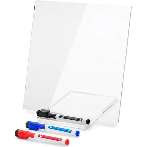Clear Acrylic Board with Stand, 10" x 10", 3 Dry Erase Markers, Acrylic White Board, Acrylic Board for Desk, Clear Acrylic Dry Erase Board with Stand, Clear Dry Erase Board for Desk