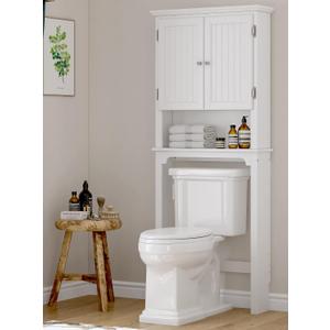 UTEX Over The Toilet Storage Cabinet, Over Toilet Bathroom Organizer with Adjustable Shelves and Double Doors, White