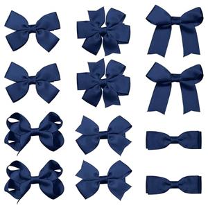 Navy Blue Hair Bow Alligator Clips for Toddler Teen Girls 3" 12 Pack Aesthetic Handmade Grosgrain Ribbon Ponytail Hair Barrettes Kids Birthday Wedding Dress School Uniform Decor Accessory