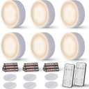 EverBrite Puck Lights with Remote, Wireless LED Battery Operated, Under Cabinet Timer, Stick on Light, Closet Light Dimmable for Closet, Bedroom, Included (6-Pack) (White)