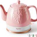 Toptier Electric Ceramic Tea Kettle, Boil Water Quickly and Easily, Detachable Swivel Base & Boil Dry Protection, Carefree Auto Shut Off, 1 L (1 LITER, Light Pink)