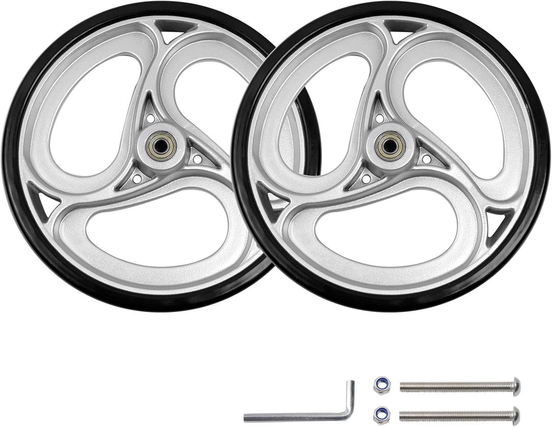 Wealrit 2 Pcs Wheels Replacement for Wheelchairs Solid 10 Inch Walker Wheels Replacement Drive Rollator Wheels Parts(Silver, 9.3 Inch)