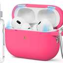 for AirPods Pro Case, Soft Silicone Case Cover Compatible with Airpods Pro 2nd/1st Generation for Women Girly, with Cleaning Kit & Keychain, Anti-Scratch, Shockproof (A-Magnet Lid-Rose Red)