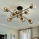 8 Light Sputnik Chandelier with Glass Globe Mid Century Modent Black Gold Ceiling Light Fixture Large Flush Mount Chandelier for Dining Room Bedroom Living Room Kitchen.