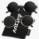 Round Polarized Sunglasses Men Women,Retro Metal Hippie Shades with 100% UV Protection