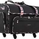 Everything Mary XXL Rolling Sewing Machine Case – Black & Floral Trim Wheeled Craft Bag – Spacious Organizer with 4 Wheels & Multiple Pockets for Sewing Supplies