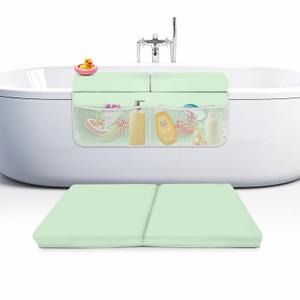 Memory Foam Bath Kneeler and Elbow Rest Pad Set, 2-Inch Thick, Water-Resistant Mat  Baby Bath Time Essentials Cushion and Bath Kneeling Pad for Bathing Baby with Bathtub Toy Organizer (Mint Green)
