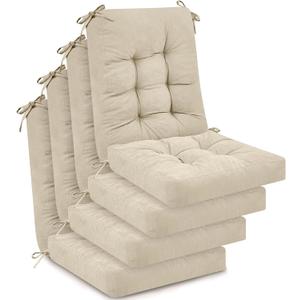 Juexica 4 Sets Outdoor Patio Chair Cushions Seat High Back Tufted Pillow Replacement Rocking Chair Cushions Pads for Patio Summer Seasonal Indoor Home Office(Beige), 17 x 17 Inch