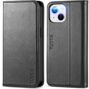 TUCCH Case Wallet for iPhone 13 5G, PU Leather Flip Folio Cover with [3 Card Slots], Stand Book Design [Shockproof TPU Interior Case] Compatible with iPhone 13 6.1-inch 2021, Black