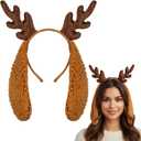 6 x Christmas Deer Antler Headband with Dog Ears Reindeer Antlers Headband Deer Hoop Headwear for Adult Cute Costume (Dark Brown)
