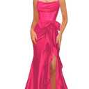 QUANJINR Ruffle Corset Prom Dresses with Bows for Teens 2025 Spaghetti Straps Mermaid Cocktail Dress Long with Slit Size 10
