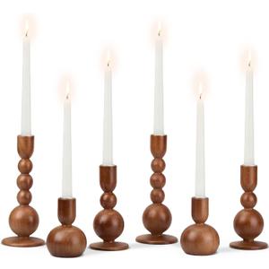 Tanlade 6 Pcs Wooden Candle Holders for Pillar Rustic Wood Candlestick Holders Farmhouse Vintage Brown Candle Stands Table Centerpiece for Living Room Dining Fireplace Mantel Wedding Party Decoration