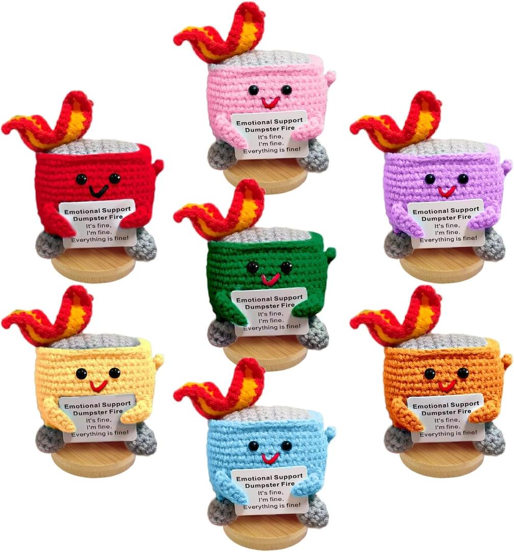 Emotional Support Dumpster Fire - Positive Crochet Birthday Gifts for Women Men, Handmade Knitted Retirement Farewell Going Away Gifts for Friend Coworkers Chaos Coordinator Office Administrative Boss
