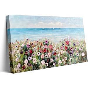 Waowumar Flowers Wall Art Modern Landscape Painting Floral Canvas Pictures for Bedroom Colorful Blossom Wildflowers Living Room Wall Dcor 40x20 Inch