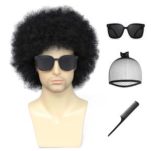Adequate Black Afro Wig Men with Glasses,Disco Wigs,70s Outfits for Men,70s Mens Wig,Halloween Funny Wigs(Black)