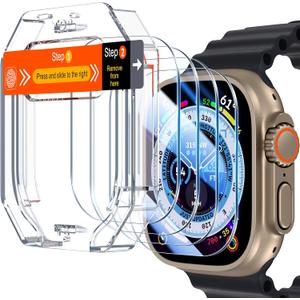 UniqueMe for 4 Pack Apple Watch Ultra/Ultra 2 / Ultra 3 Screen Protector 49mm, Military Grade Shockproof Case Friendly Anti-Scratch Bubble-Free Tempered Glass Clear Cover iwatch【Update Packaging】 | 49mm, Military Grade, Shockproof, Case Friendly, Anti-Scratch, Bubble-Free