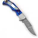 606BU Damascus Steel knife - Pocket Folding with Clip - Handmade Custom Pocket knife for Men  Cool Pocket Good For Camping Hunting Fishing Indoor & Outdoors Activities - EDC Damascus knife - Folding Hunting Knives - Leather Sheath - Folding Pocket Knife by GladiatorsGuild 606BU (Blue)