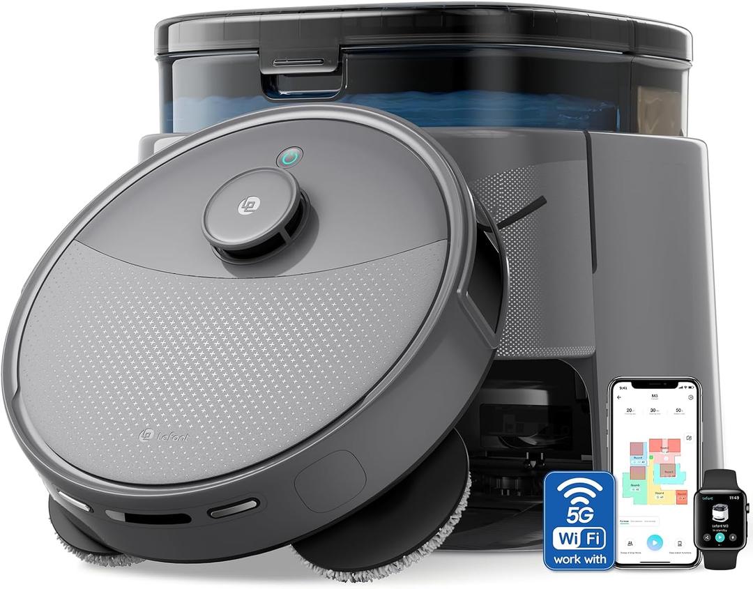 Lefant Robot Vacuum and Mop, 20000Pa Suction, 115‚Ñâ Hot Water Mop Washing&Drying,Smart Obstacle Avoidance, All-in-One Dock, 200RPM Spinning Mops, 5G WiFi/Alexa/APP/iWatch Control, M3 Max
