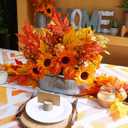 Winlyn 10" Fall Floral Arrangement in Galvanized Metal Oval Planter Artificial Autumn Harvest Maple Leaf Floral Stems Faux Potted Plants Table Centerpiece for Farmhouse Wedding Home Mantel Dcor